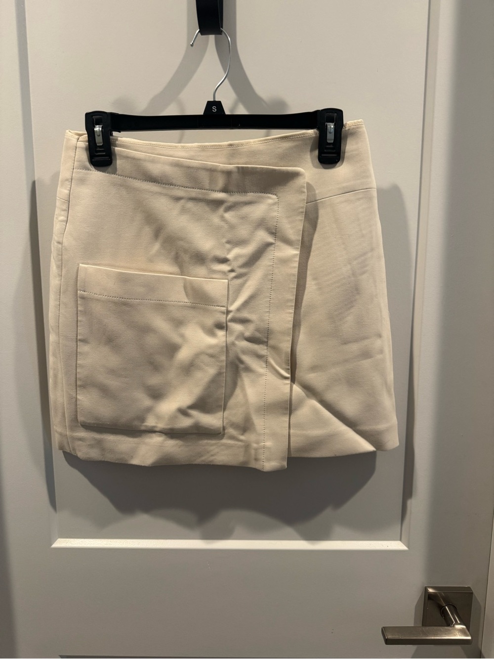 Halston Heritage Cream Mini Skirt with Front Patch Pocket